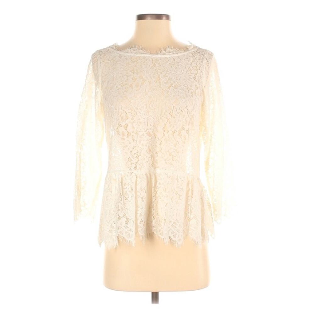 Joie White Koda Lace Peplum Top antique 3/4 sleeve sz XS - Picture 5 of 11